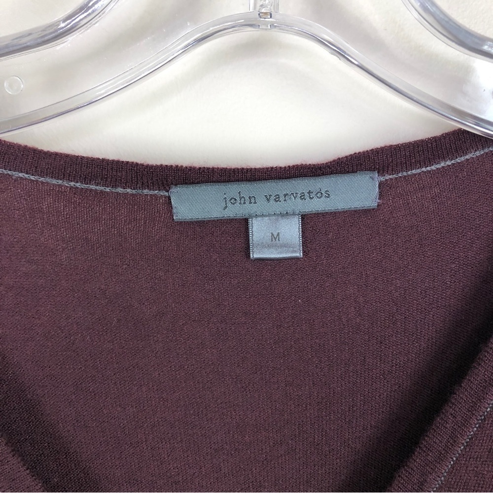 John Varvatos burgundy v-neck 100% merino wool sweater - Picture 8 of 11